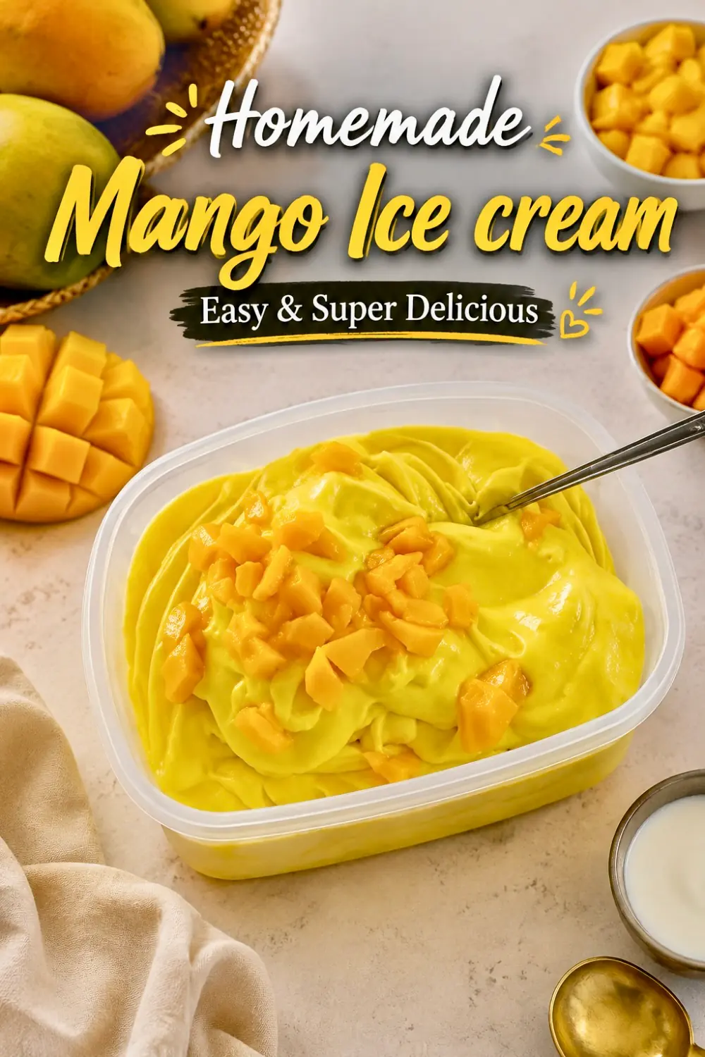 Pin for Creamy Homemade Mango Ice Cream Recipe
