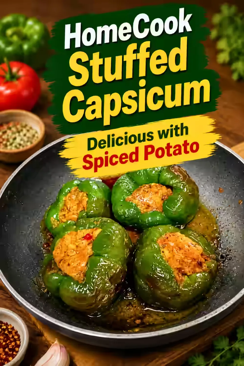 Pin for Stuffed Capsicum Recipe | Spiced Potato Stuffed Bell Peppers at Home